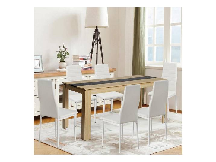 LuxusKollektion Essgruppe Essgruppe 6 Stühle Hochlehner Table 160x80x75 cm 6 Weiß Stühle