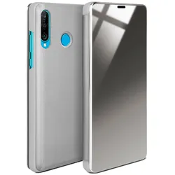 moex Clear View Cover für Huawei P30 Lite New Edition – Spiegelnde klapp Hülle in Hochglanz Optik – Void Case