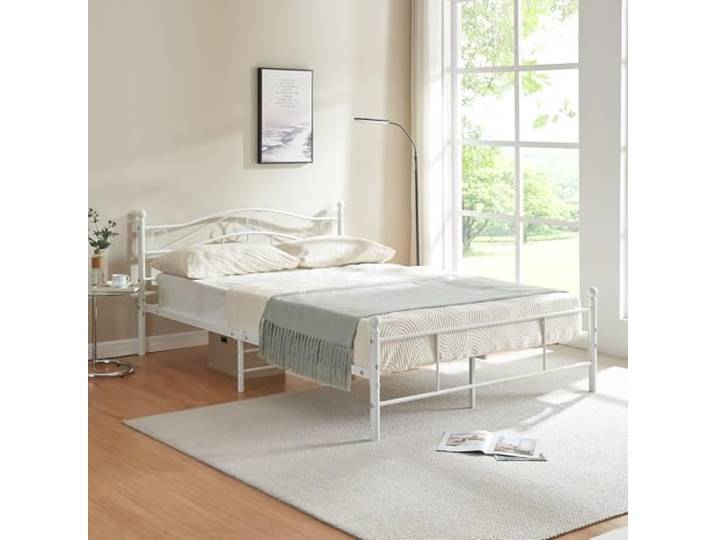 [en.casa] Metallbett Florenz 140x200cm mit Kopfteil Pulverbeschichtet Lattenrost Schlafzimmerbett Doppelbett Bett Weiß