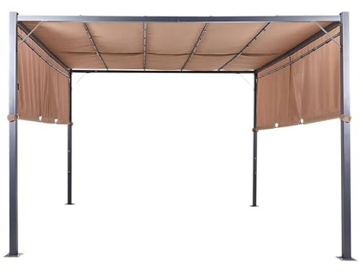 Garten Pergola braun 310x310 cm Sonnenschutz Metallrahmen LED Beleuchtung Parga