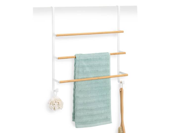 Porte-serviettes de porte Luili Fer, verni / Bambou Blanc 13 x 56 x 51cm