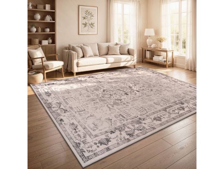 Paco Home Tapis Vintage Boho Moderne Salon Ras Court Lavable Antiderapant Gris 240x340 cm