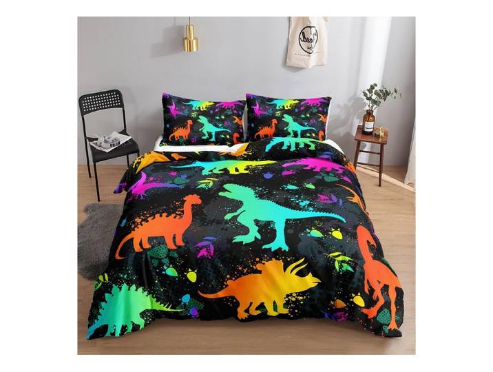 LuxusKollektion Kinderbettwäsche Bettwäsche-Set 155x220cm Bunt Dinosaurier