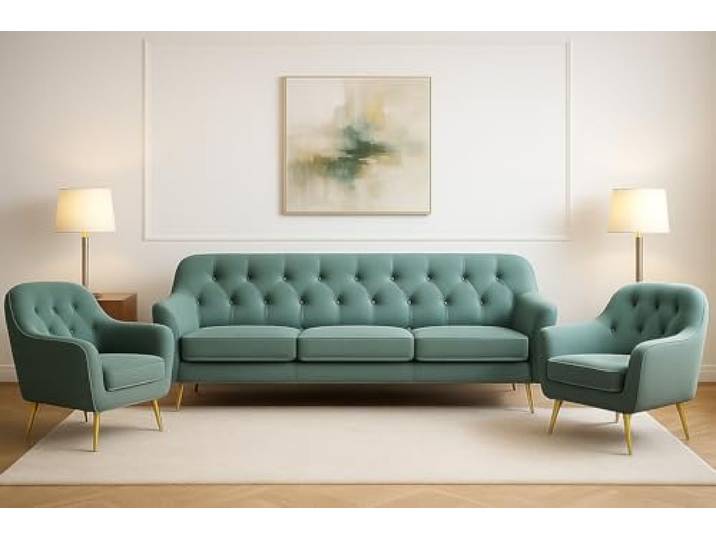 A&J MöbelLand GmbH Polstergarnitur Benito: 3-Sitzer Sofa + 2 Sessel – Wohnzimmer Set, modernes Design, Bonellfederkern, langlebige Qualität, Bezug in Grün