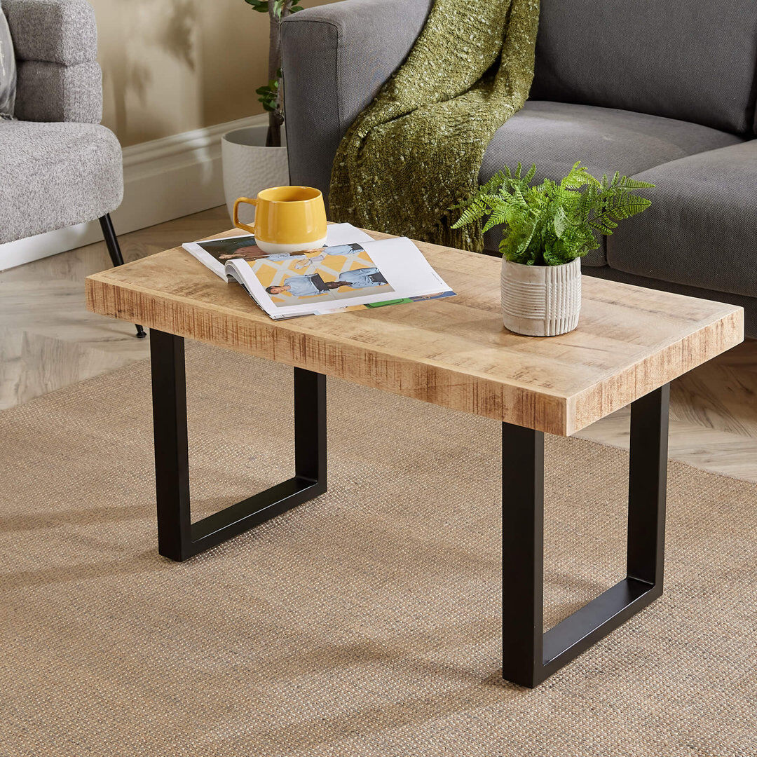 Alpen Home Macau Industrial Solid Wood and Metal Coffee Table Natural Wood 45cm H x 85cm W x 45cm L