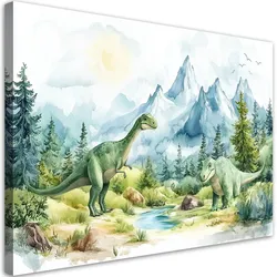 WANDBILD für kinder dinosaurier prähistorische reptilien grüne landschaft