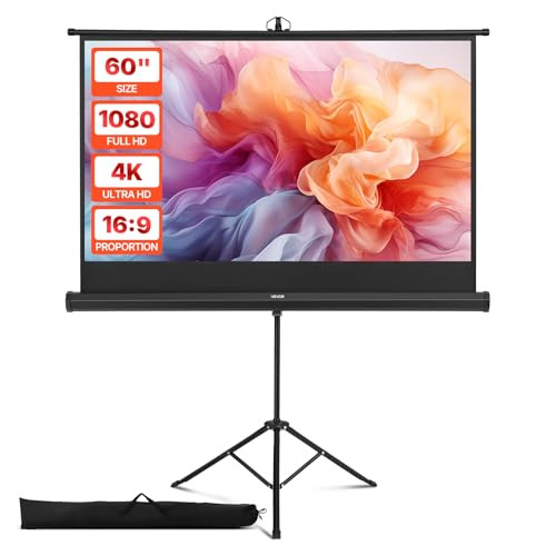 VEVOR Projectiescherm met statief, 60 inch, 16:9, 4K HD, zwart