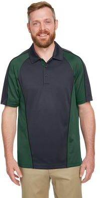 Harriton M385 Men's Advantage Snag Protection Plus IL Colorblock Polo Shirt in Dark Charcoal/Dark Green/Black size Small   Polyester