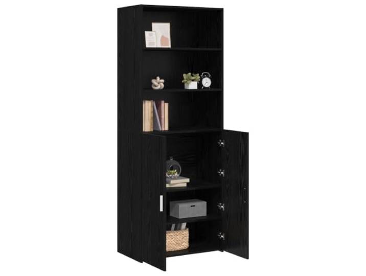 Highboard Schwarze Eiche 70 x 42,5 x 185 cm Holzwerkstoff 90°-Pendeltüren, umkehrbare Montage, Brett-Regale, pflegeleichte Oberfläche