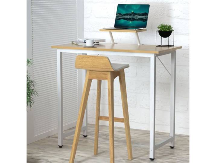 Bureau informatique DHHOZAMZ - Table avec Support d'écran étagère - Cadre en Métal - 80x40x75cm - Bois