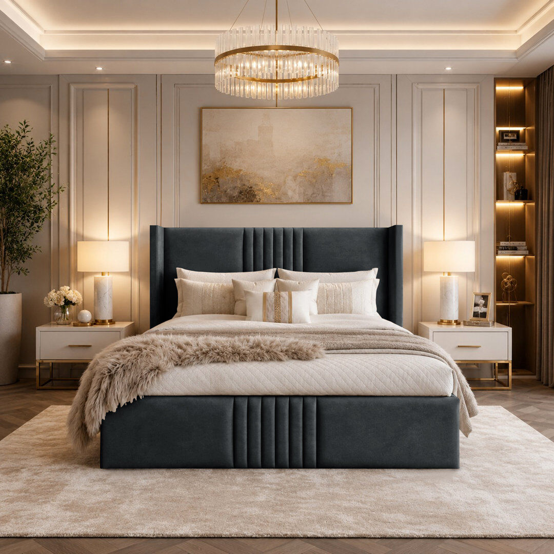 Canora Grey Upholstered Velvet Bed Steel Small Double (4')