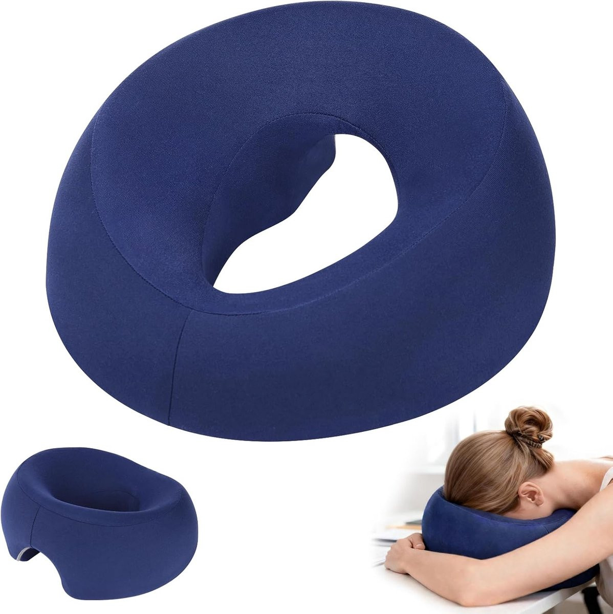 SnelShoppen Ergonomisch Face Pillow Donkerblauw - Ademend Geperforeerd Geheugenschuim Steunkussen