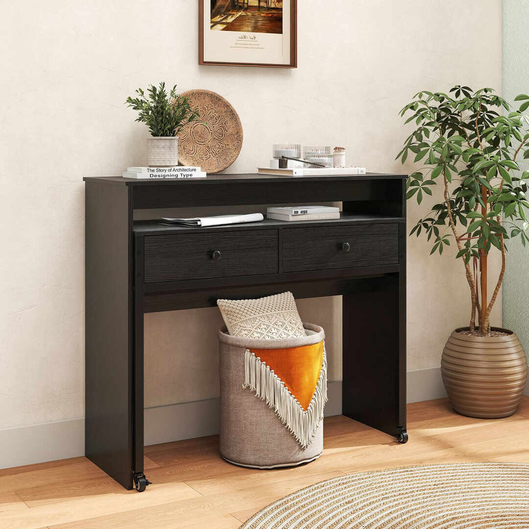 Latitude Run Foldable Iron Computer Desk Black 88cm H X 100cm W X 36cm D