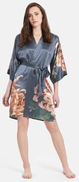 KIM + ONO Washable Silk Kiku Kimono Robe - Short   KIM+ONO - dove / one size