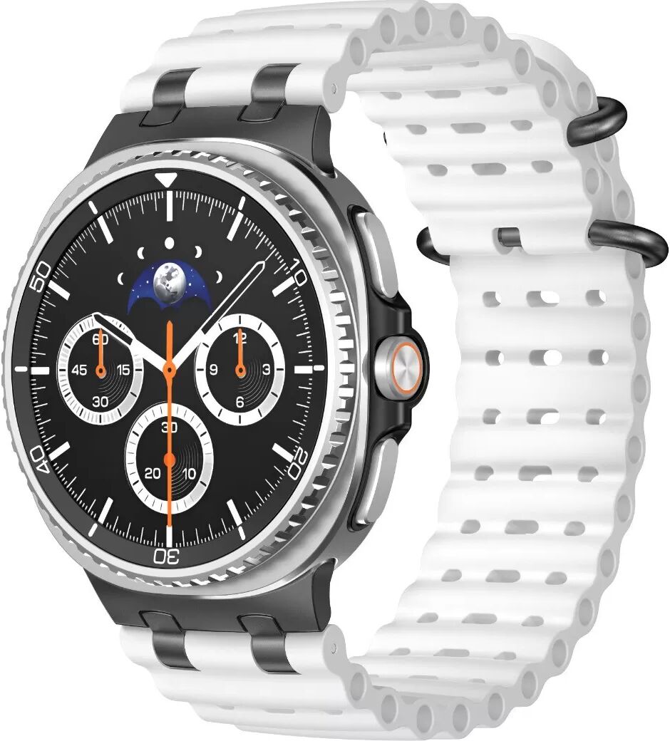 INF Ocean atmungsaktives Silikonarmband mit schwarzer 316 Edelstahl-Schließe, kompatibel mit Samsung Galaxy Watch Weiß