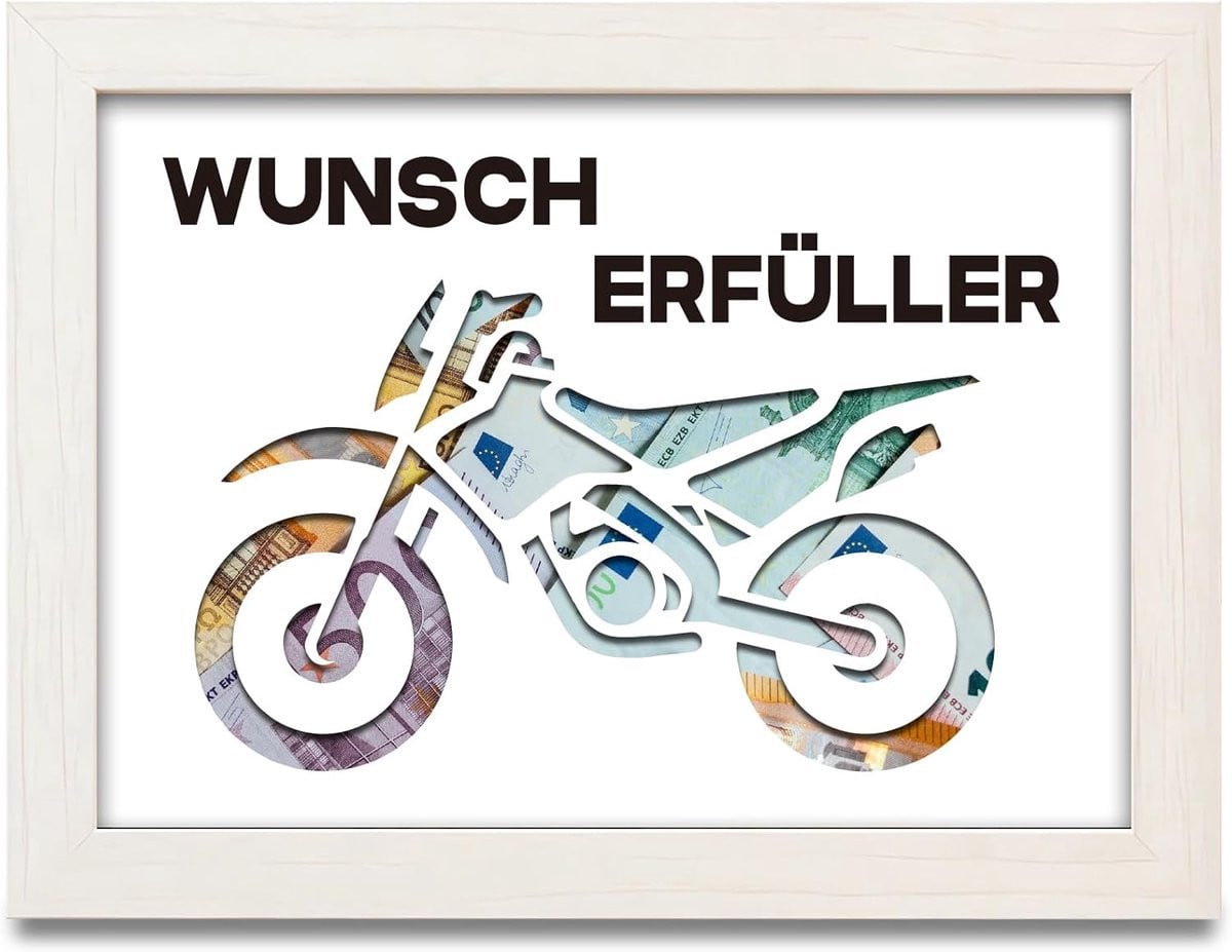 Origineel Geldgeschenk Fotolijst Motorfiets - Uniek Verjaardagscadeau