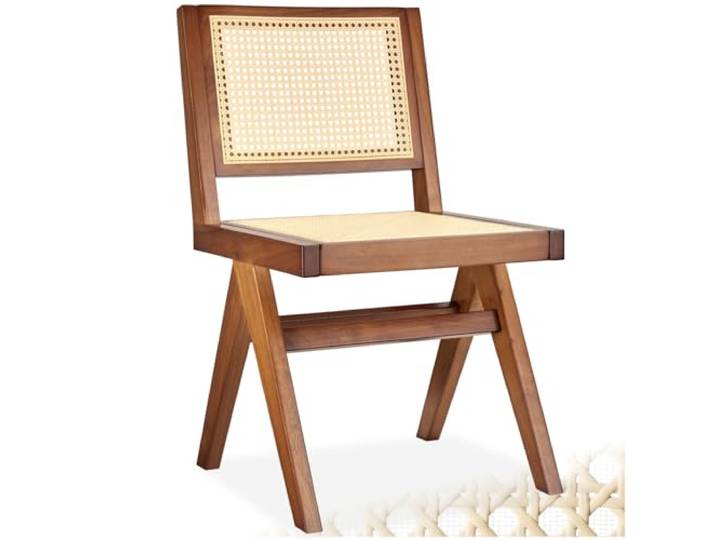 tectake® Küchenstuhl, Boho Korbsessel Wiener Geflecht, Dining Chair, Stuhl Esszimmer, Sessel Wohnzimmer, Holzstuhl, Sitzecke Küche, Besucherstuhl, Essen Stuhl - Eiche dunkel ohne Armlehne, 1 Stuhl