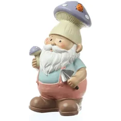 MARELIDA Gartenzwerg mit Fliegenpilz-Mütze Gartenfigur Gartenwichtel Gnom H: 24,5cm