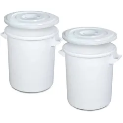BRB 2X Kunststofftonne 75 Liter mit Deckel, lebensmittelecht, Polyethylen-Kunststoff (PE-HD), weiß