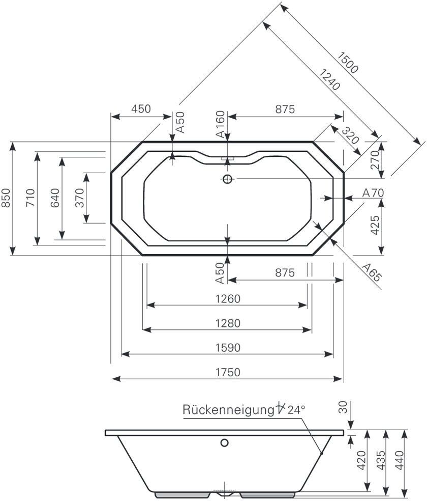 Mauersberger Achteck-Badewanne Grandis 175 x 85 cm, Badewannen, 1117500101, weiß