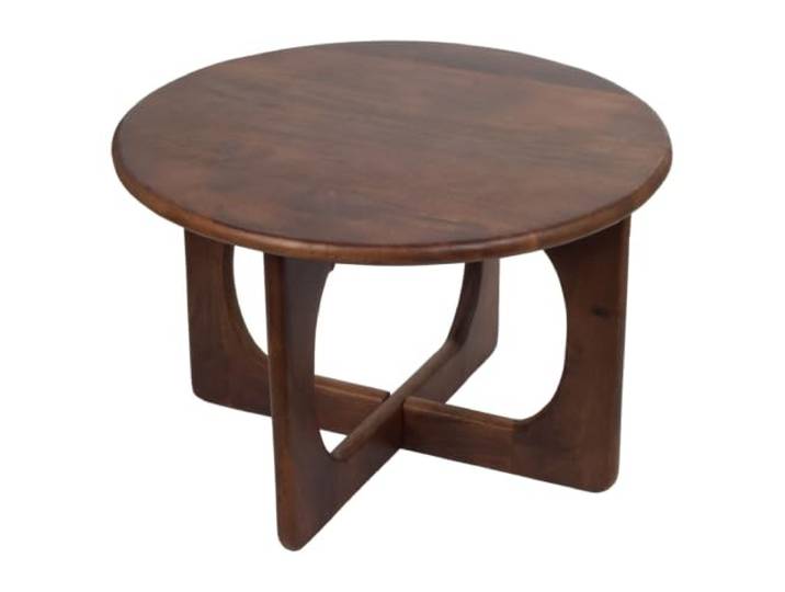 Runder Couchtisch aus Massivem Mangoholz Nussbaum, 65 cm, Signes Grimalt Runde Tischplatte mit sichtbarer Maserung, Kreuzfuß mit Bogenausschnitten, Beistelltisch neben dem Sofa