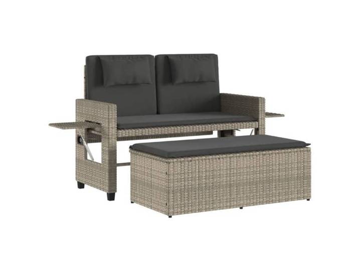 SALE 2026 Banc élégant terrasse/banc D'extérieur Gris - Banc inclinable de jardin et coussins gris clair résine tressée 27 Kg809244