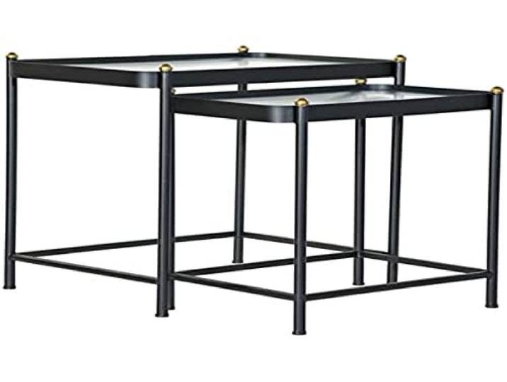 Home Decor DKD Beistelltisch, Schwarz, Metall, Glas, 2 Stück