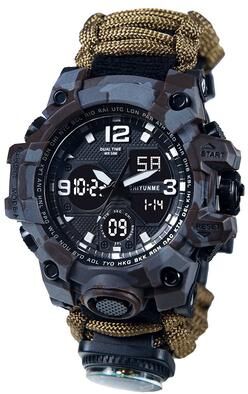 Multisell Products Hub Survival Compass Watch With Flint Whistle And Rope Outdoor Multi Tool Watch camouflage Brown
