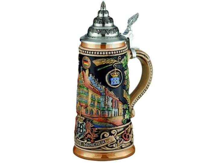 Reliefkrug Bierkrug Original Hofbräuhaus (0,25l, bunt) Handarbeit Steinkrug Bierbecher Maßkrug Geschenkidee für Herren und Damen