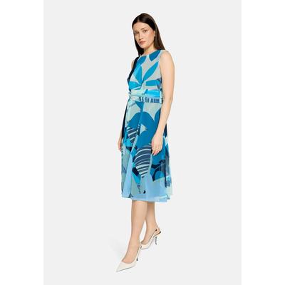 Midikleid BETTY & CO "Damen ohne Arm", Damen, Gr. 40, Normalgrößen, blau (dunkelblau, blau), Chiffon, Obermaterial: 100% Polyester. Futter: 100% Polyester, tailliert lang, Rundhals, Kleider Midikleid