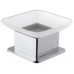 Brillantbad BASA Seifenschale Glas Messing Milchglas Chrom 85x55x85 mm für Bad & Küche >> Freistehend anwendbar