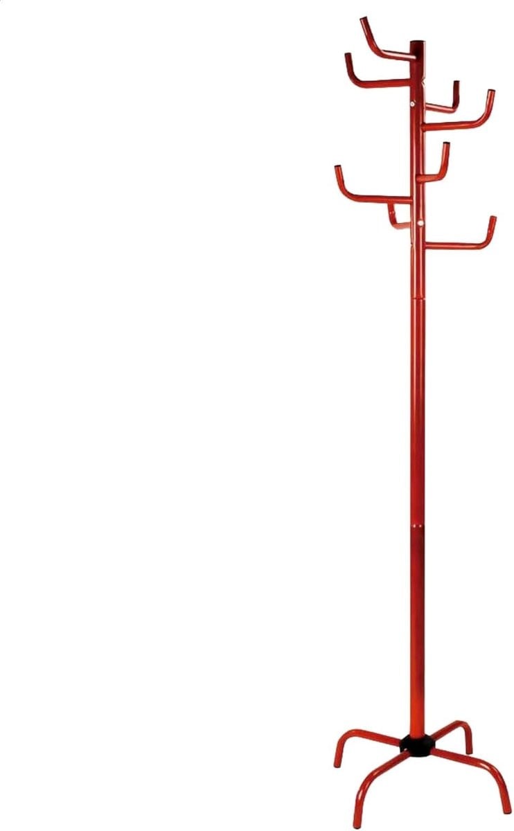 Boom Kapstok Kledingrek Staand in Rood met Stabiel Metalen Frame, Hoogte: 175 cm