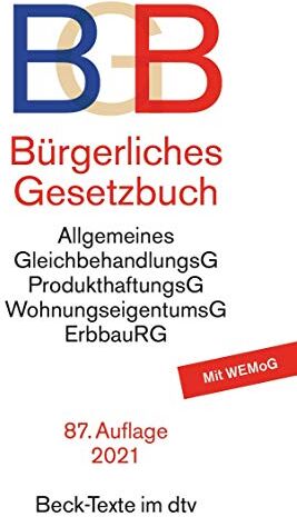 Bürgerliches Gesetzbuch: mit Allgemeinem Gleichbehandlungsgesetz, Produkthaftungsgesetz, Unterlassungsklagengesetz, Wohnungseigentumsgesetz, ... und Erbbaurechtsgesetz (Beck-Texte im dtv) - Preis vom 30.09.2026 09:01:18 h