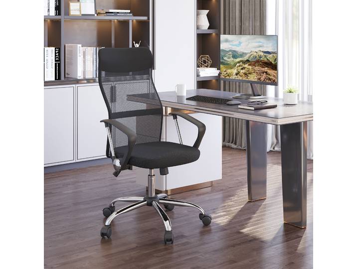 HOMCOM Fauteuil Bureau Ergonomique Pivotant Tissu Noir