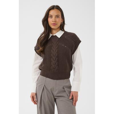 Pullunder SAINT TROPEZ "TruneSZ Vest", Damen, Gr. L, braun (chocolate braun), Strick, Obermaterial: 60% Baumwolle, 40% Polyamid, unifarben, normal, Rundhals, Pullover Pullunder, Baumwollmischung, Loose fit