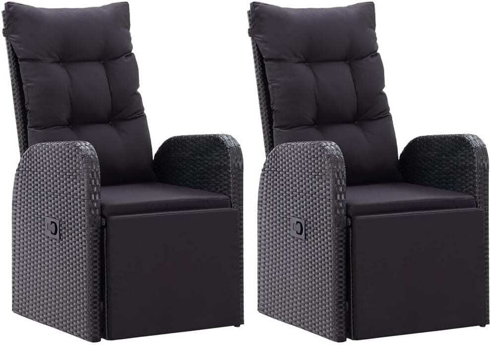 Gartensessel mit Kissen 2 Stk. Verstellbar Schwarz Poly Rattan