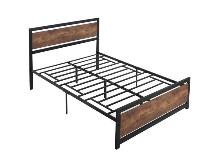 ComfortXL Bett 140x190 cm De-14645 mit Kopf- & Fußteil aus Stahl Dunkelholz, Braun, Metall, 140x190 cm, Schlafzimmer, Betten