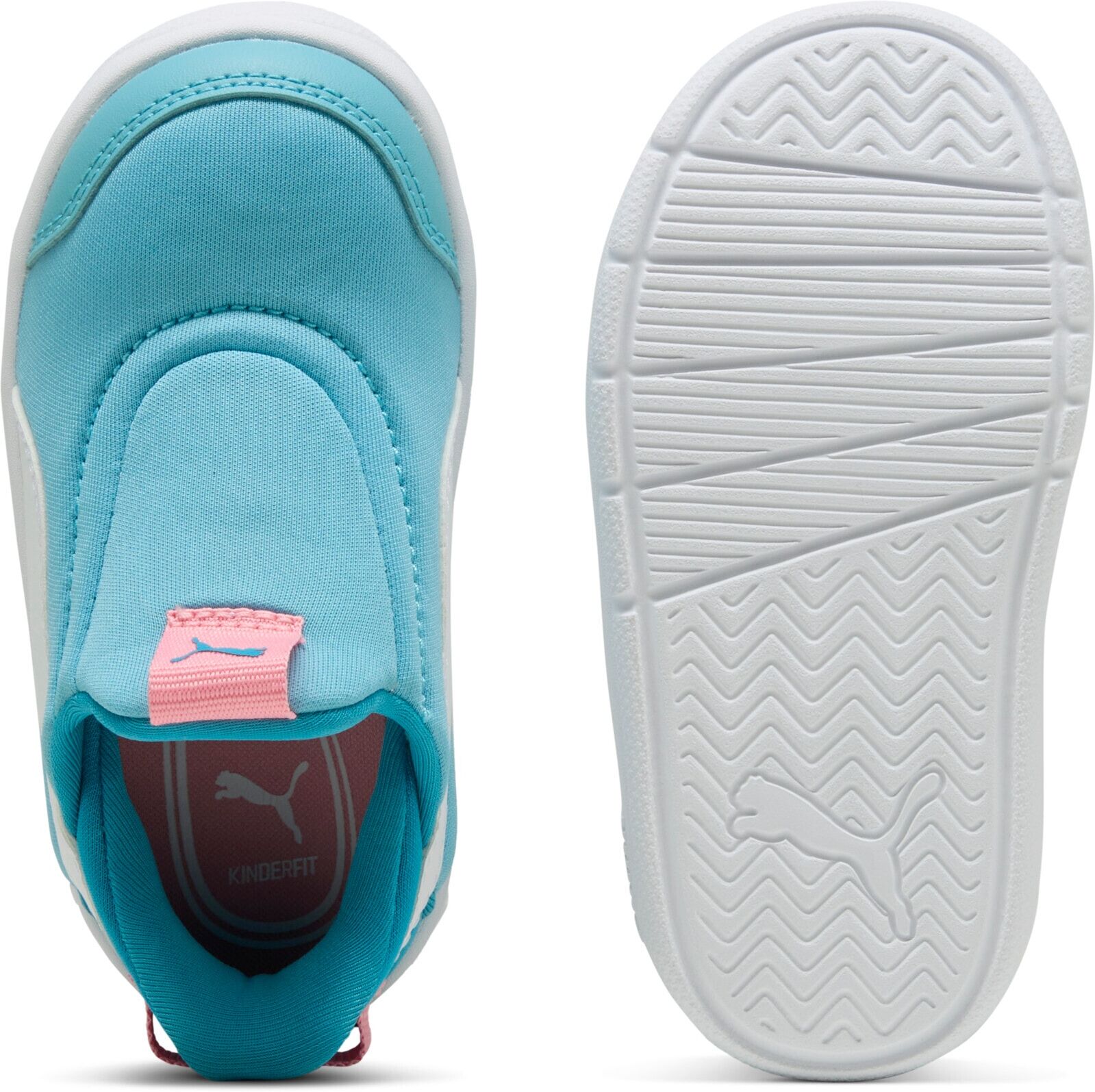 Sneaker PUMA "COURTFLEX V3 SLIPTECH INF", Mädchen, Gr. 22, Textil, blau (aqua, puma weiß, pinkscape), Schuhe Sneaker, SLIPTECH™ Technologie: praktisches Anziehen ohne Hände