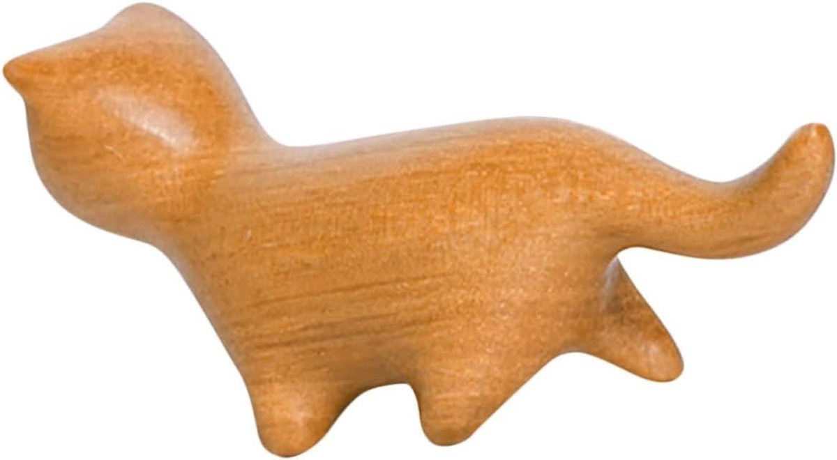 Handgesneden Houten Kat Sculptuur - Uniek Kattenbeeld voor Decoratie - B/D/H: 7,5 x 3,4 x 2 cm
