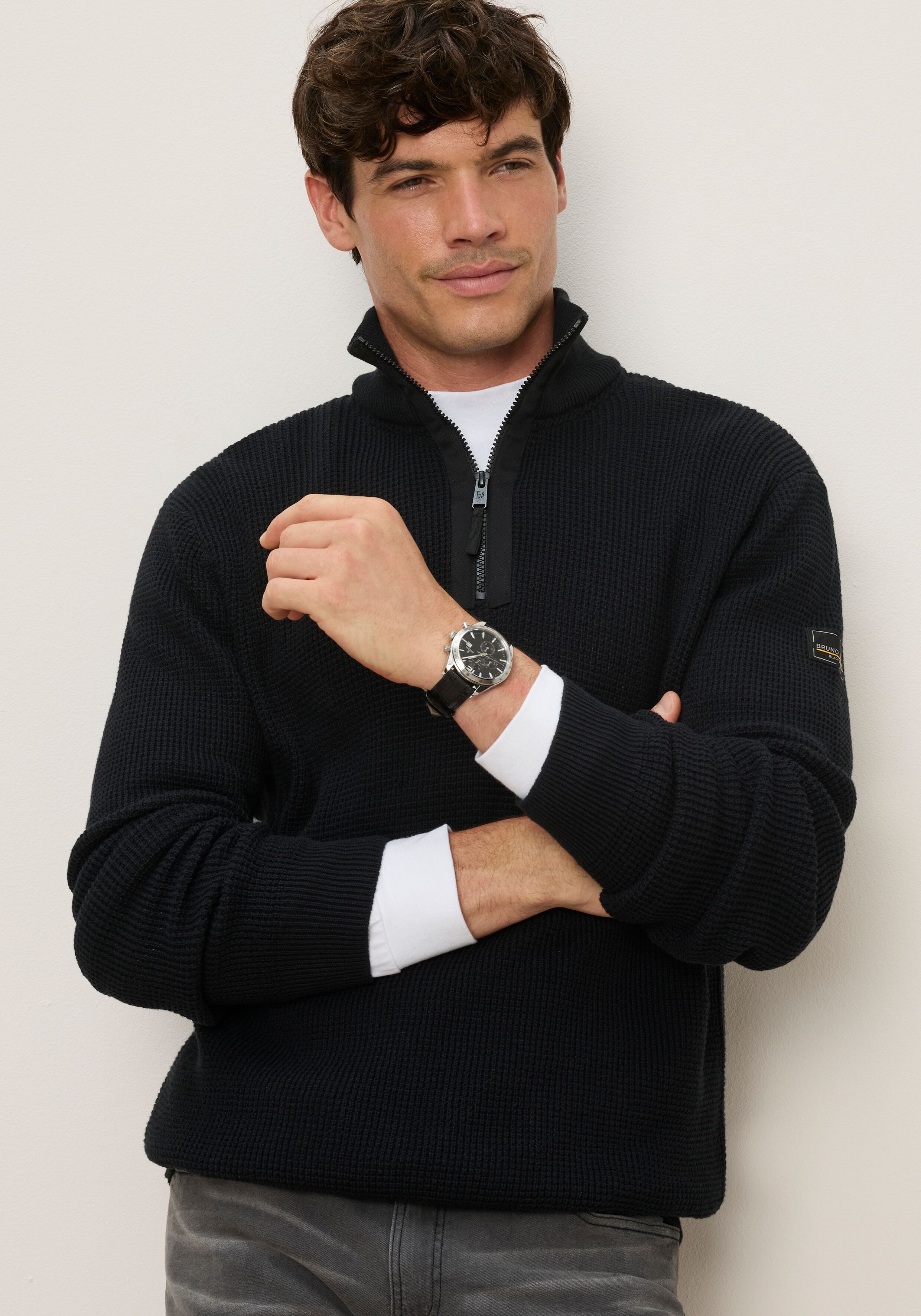 Troyer BRUNO BANANI "mit modischer Reissverschlussblende", Herren, Gr. 3XL, schwarz, Strick, Obermaterial: 50% Baumwolle, 50% Polyacryl, unifarben, regular fit normal, Rippbündchen, Pullover Troyer, Markante Strickstruktur trifft auf cleane Details.. modi