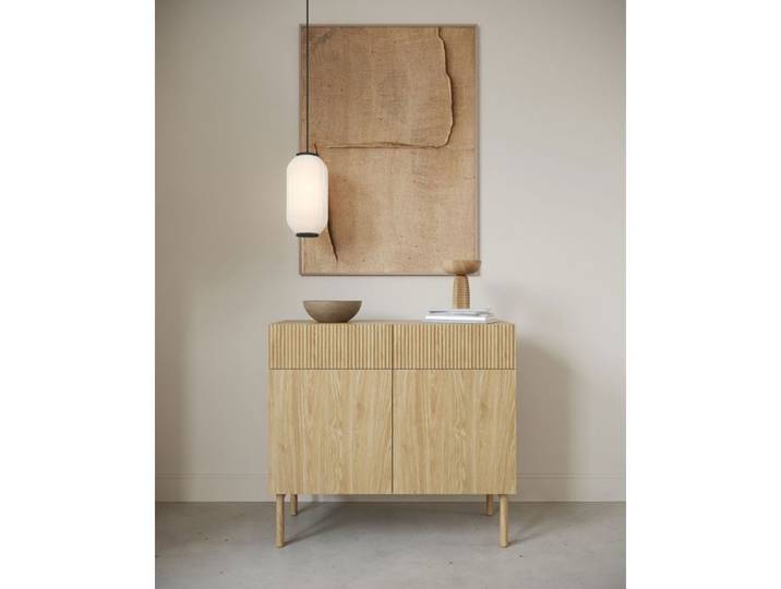 Commode à deux portes et deux tiroirs - NOLIE - 100 cm - couleur de bois chêne huilé