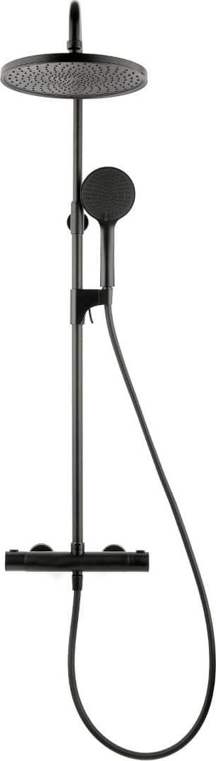 SAT Rain Duschsystem Duschsystem Rainbrause Duscharmatur Regendusche Rain ø 25,4 cm mit Thermostatarmatur, schwarz matt
