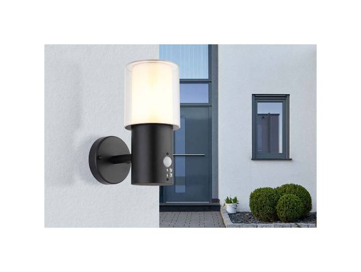 Applique Extérieure Lampe De Façade Acier Inoxydable Noir Plastique Capteur Ip44 H24.5 Cm