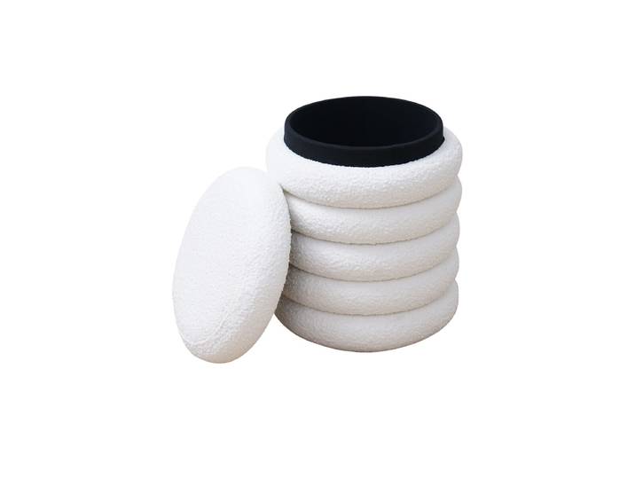 Sitzhocker, Bouclé Stoff, Ø 38 cm, Mit Stauraum, Retro, SalesFever