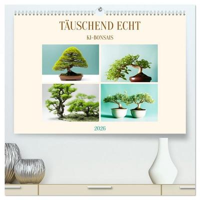 Täuschend echt KI-Bonsais (hochwertiger Premium Wandkalender 2026 DIN A2 quer), Kunstdruck in Hochglanz
