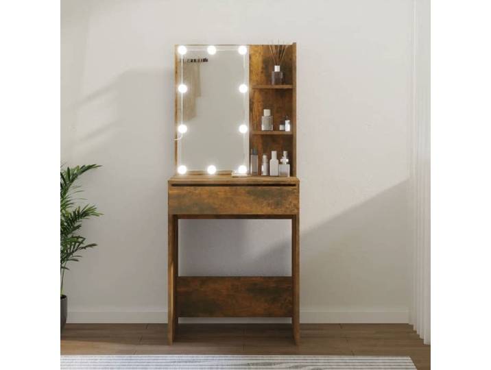 Coiffeuse avec LED Table Cosmétique Meuble de Rangement Coiffeuse avec Miroir Meuble de Chambre à Coucher Intérieur 820442