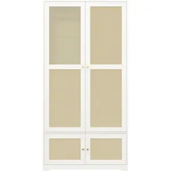 GARDEROBE in weiß mit rattan-geflecht, 2 türen