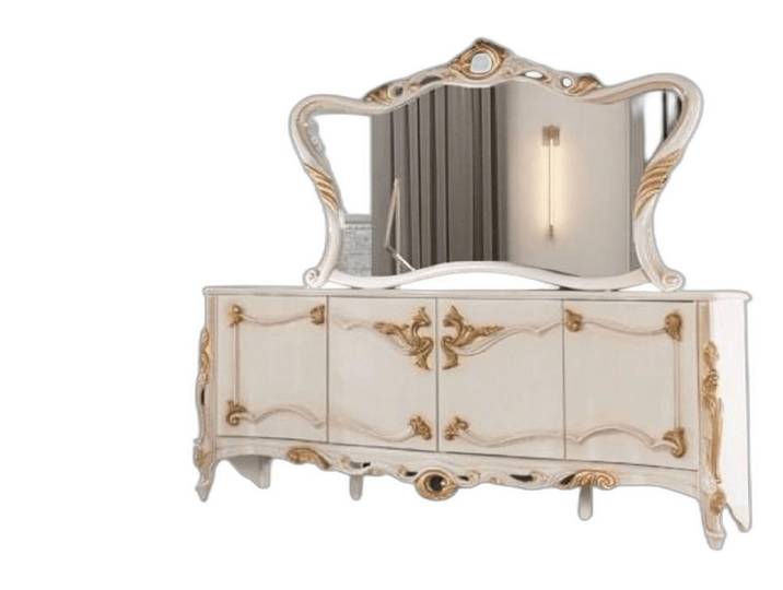 Xlmoebel Sideboard Weiße Anrichte mit Spiegel im Barockstil aus Holz (Anrichte mit Spiegel, 2 St., Anrichte + Spiegel), Hergestellt in Europa