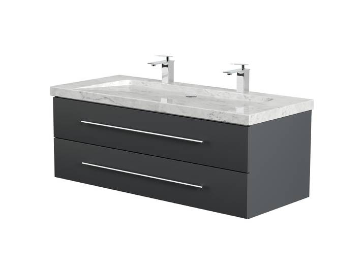 Doppelwaschtisch Yamo Marmorbecken 130cm Grau/Graphit
