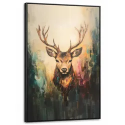 LEINWAND Bilder mit Rahmen - Hirsch - Gemalt - Geweih - Braun - 100x150